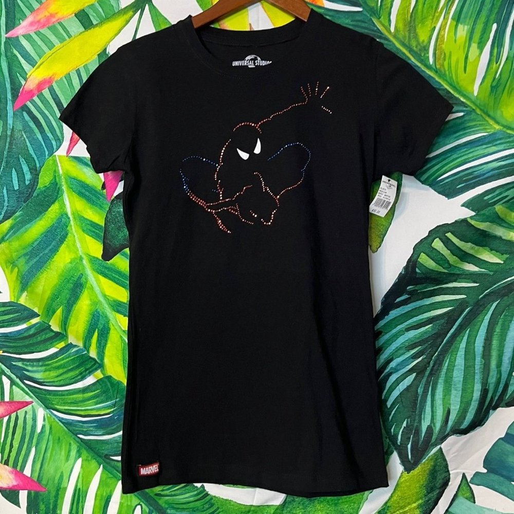 NWT Universal Studios Kids Girl’s Medium Spidey Spider-Man Black Park Tee